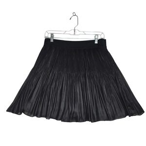 Free People Black Sheer  Pleated Chiffon Mini Skirt Size L/G Lined. Sexy Flowy